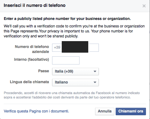 verifica pagina facebook local