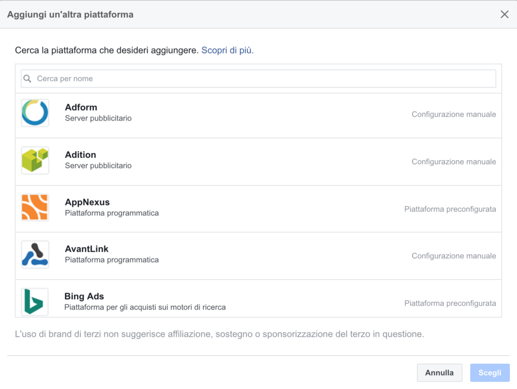 integrazione piattaforme facebook attribution
