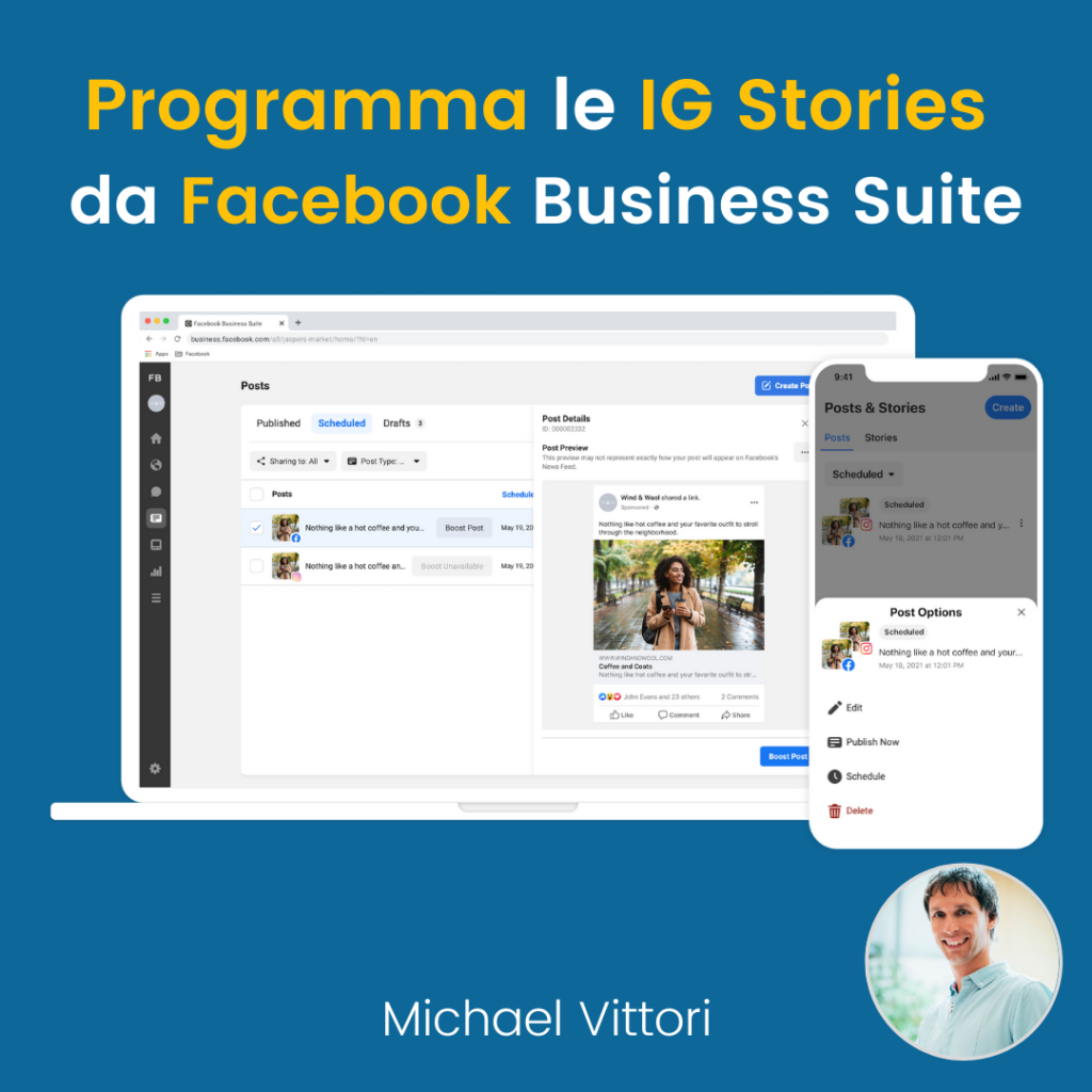 programmare instagram stories da facebook business suite desktop mobile
