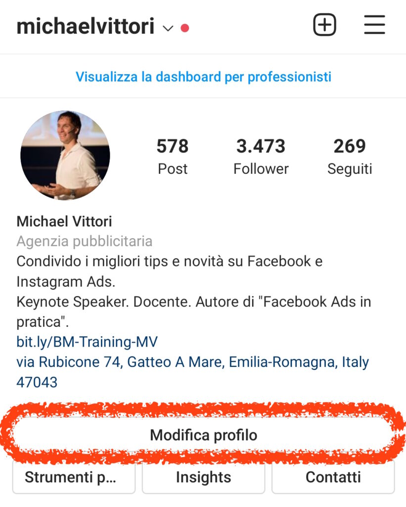 modificare profilo instagram