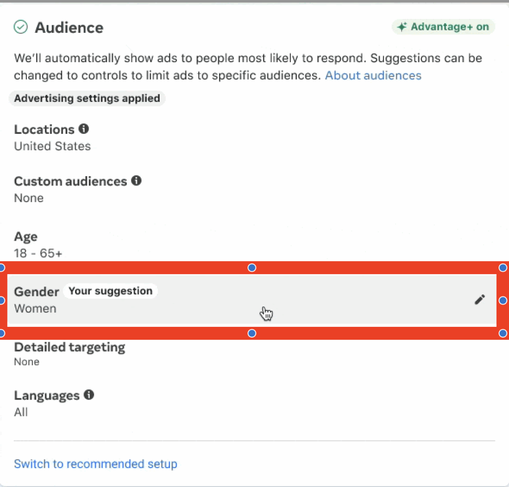target pubblico meta advantage+